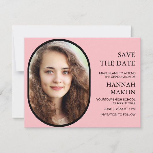 Rosa High School Abschluss Foto Rett Datum (Vorderseite)