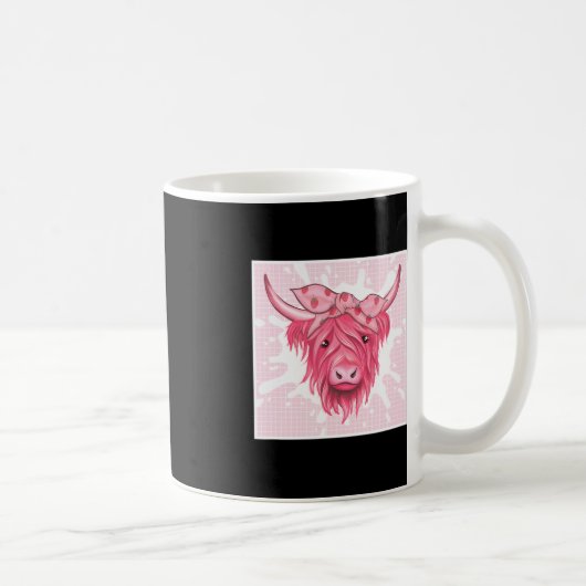 Rosa Highland Cow Strawberry Ästhetische Kernausri Kaffeetasse (Rechts)
