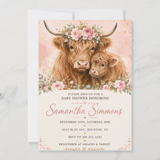 Rosa Highland-Kuh-Baby-Shower-Einladung Einladung