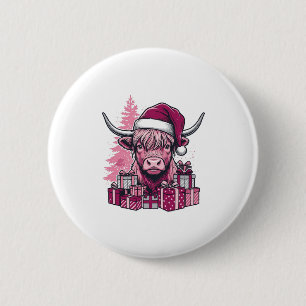 Rosa Highland-Kuh-Weihnachtsgeschenke Vintage-Kuns Button
