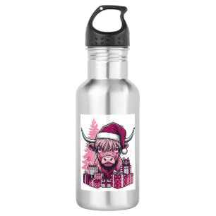 Rosa Highland-Kuh-Weihnachtsgeschenke Vintage-Kuns Edelstahlflasche