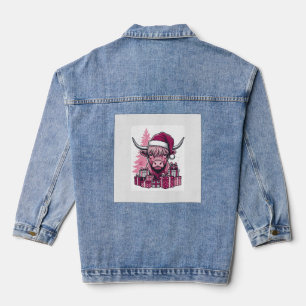 Rosa Highland-Kuh-Weihnachtsgeschenke Vintage-Kuns Jeansjacke