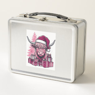 Rosa Highland-Kuh-Weihnachtsgeschenke Vintage-Kuns Metall Brotdose