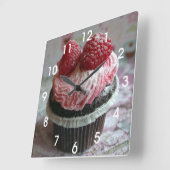 Rosa Himbeere Cupcake Quadratische Wanduhr (Winkel)