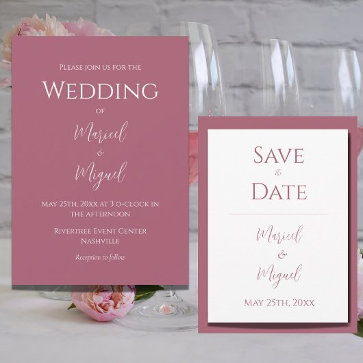 Rosa Himbeere Moderne Elegante Hochzeit Einladung