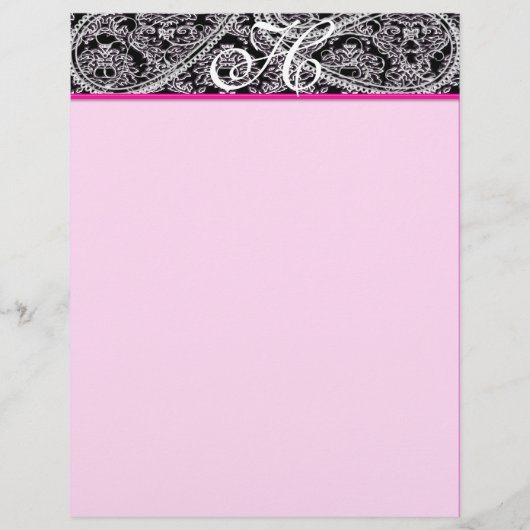Rosa Himbeere Monogram Letterhead Black Paisley (Vorderseite)