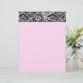 Rosa Himbeere Monogram Letterhead Black Paisley (Stehend Vorderseite)