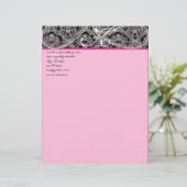 Rosa Himbeere Monogram Letterhead Black Paisley Briefkopf (Stehend Vorderseite)