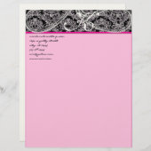 Rosa Himbeere Monogram Letterhead Black Paisley Briefkopf (Vorne/Hinten)