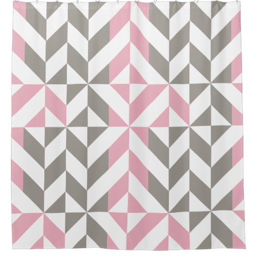 Rosa Himbeere und Silver Geometric ZigZag Duschvorhang (Vorderseite)