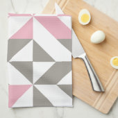 Rosa Himbeere und Silver Geometric ZigZag Geschirrtuch (Viertel Falte)