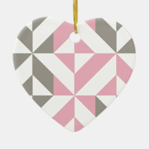 Rosa Himbeere und Silver Geometric ZigZag Keramik Ornament