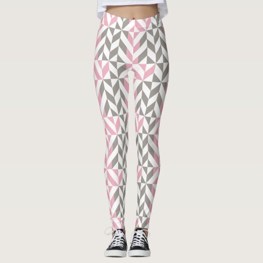 Rosa Himbeere und Silver Geometric ZigZag Leggings (Vorderseite)