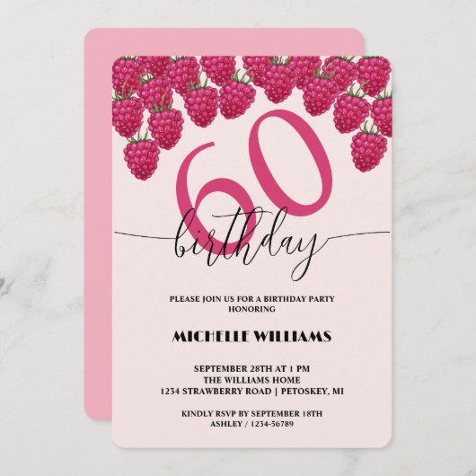 Rosa Himbeere Wasserfarbe Kunst Kalligrafie Geburt Einladung (Vorne/Hinten)