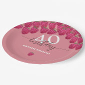 Rosa Himbeere Wasserfarbe Kunst Kalligrafie Geburt Pappteller (Schrägansicht)