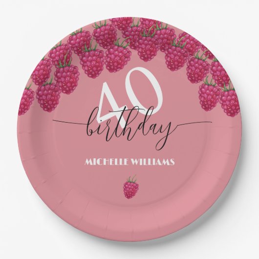 Rosa Himbeere Wasserfarbe Kunst Kalligrafie Geburt Pappteller (Vorderseite)