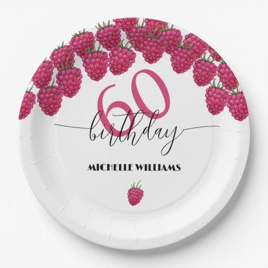 Rosa Himbeere Wasserfarbe Kunst Kalligrafie Geburt Pappteller (Vorderseite)