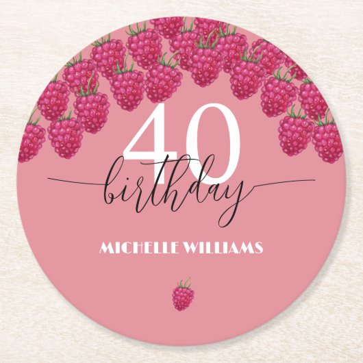 Rosa Himbeere Wasserfarbe Kunst Kalligrafie Geburt Runder Pappuntersetzer (Vorderseite)