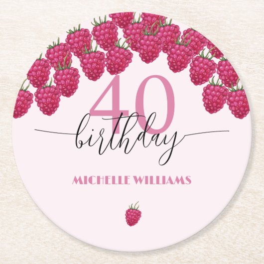 Rosa Himbeere Wasserfarbe Kunst Kalligrafie Geburt Runder Pappuntersetzer (Vorderseite)