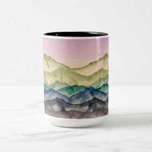 Rosa Himmel leuchtende Bergwelt Zweifarbige Tasse