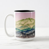 Rosa Himmel leuchtende Bergwelt Zweifarbige Tasse (Links)