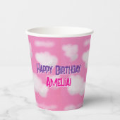 Rosa Himmel und flauschige Wolken Geburtstag Pappbecher (Vorderseite)