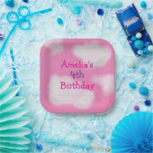 Rosa Himmel und flauschige Wolken Geburtstag Pappteller (Party)