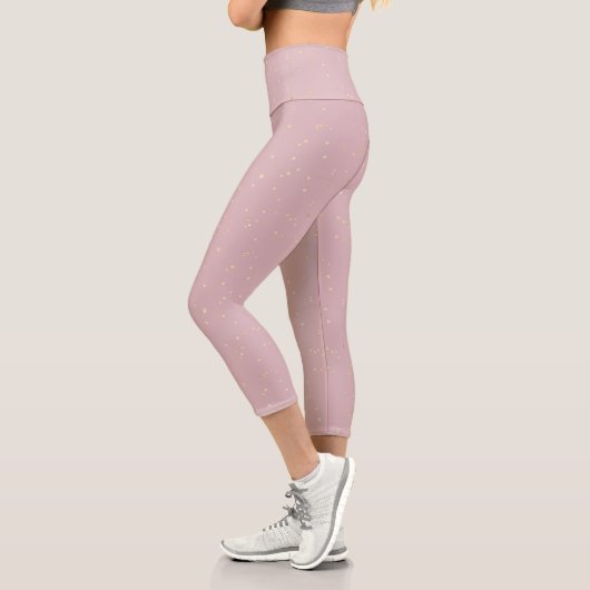 Rosa Himmel und goldene Sterne Capri Leggings (Links)