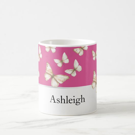 Rosa Himmel und Schmetterlinge Kaffeetasse (Mittel)