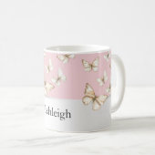 Rosa Himmel und Schmetterlinge Kaffeetasse (VorderseiteRechts)