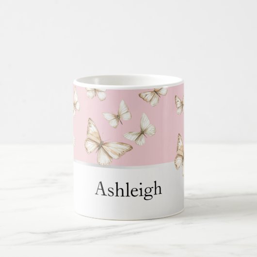 Rosa Himmel und Schmetterlinge Kaffeetasse (Mittel)