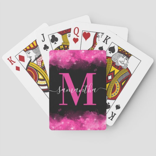 Rosa Himmelszeichen-Monogramm-Unterschrift Spielkarten (Rückseite)