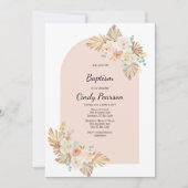 Rosa Hintergrund, boho Taufe Einladung für Mädchen (Vorderseite)