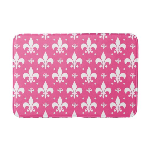 Rosa Hintergrund Fleur-de-lis-Muster Badematte (Vorderseite)