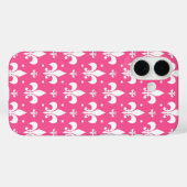 Rosa Hintergrund Fleur-de-lis-Muster Case-Mate iPhone Hülle (Rückseite (Horizontal))