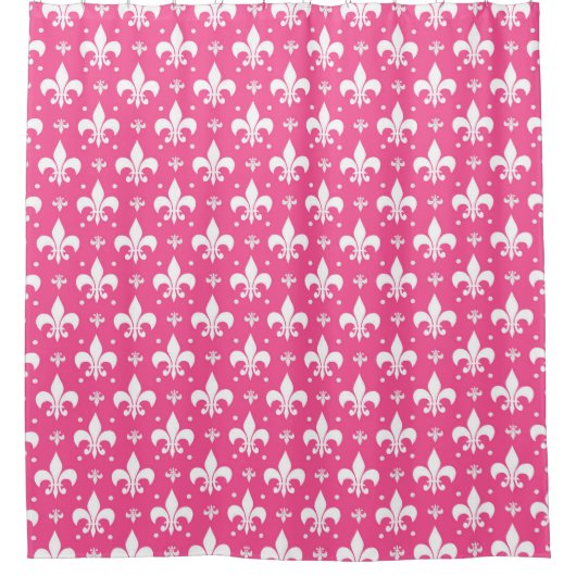 Rosa Hintergrund Fleur-de-lis-Muster Duschvorhang (Vorderseite)