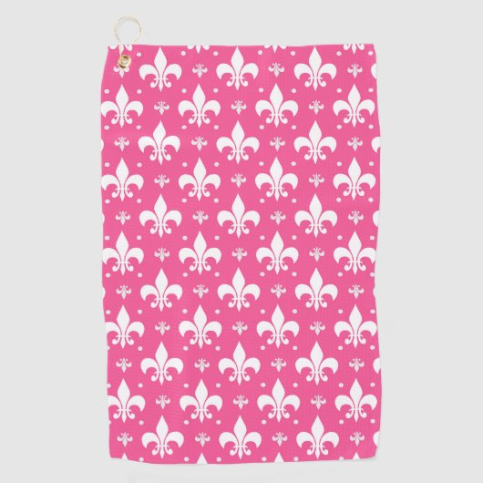 Rosa Hintergrund Fleur-de-lis-Muster Golfhandtuch (Vorderseite)