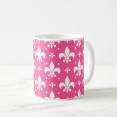 Rosa Hintergrund Fleur-de-lis-Muster Kaffeetasse (VorderseiteRechts)