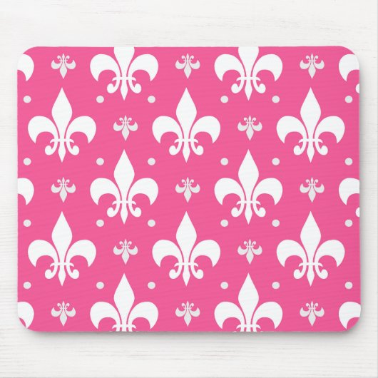 Rosa Hintergrund Fleur-de-lis-Muster Mousepad (Vorne)