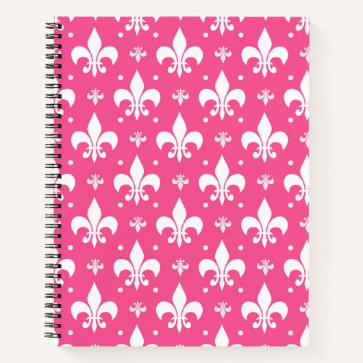 Rosa Hintergrund Fleur-de-lis-Muster Notizblock (Vorderseite)