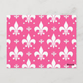 Rosa Hintergrund Fleur-de-lis-Muster Postkarte (Rückseite)