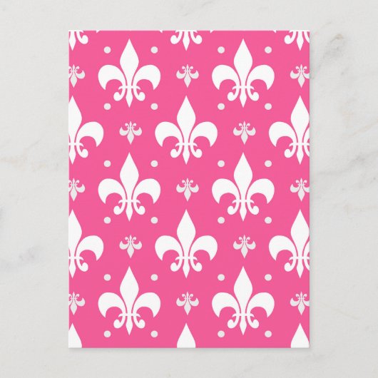 Rosa Hintergrund Fleur-de-lis-Muster Postkarte (Vorderseite)