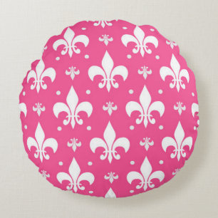 Rosa Hintergrund Fleur-de-lis-Muster Rundes Kissen