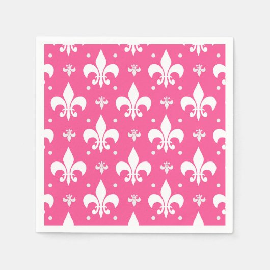 Rosa Hintergrund Fleur-de-lis-Muster Serviette (Vorderseite)