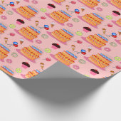 Rosa Hintergrund Kuchen Lollipop Eiscreme Cupcakes Geschenkpapier (Ecke)