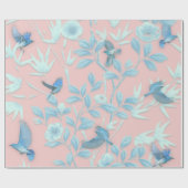 Rosa Hintergrund mit Vögeln und Blume Geschenkpapier (Flach)