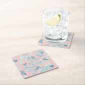 Rosa Hintergrund mit Vögeln und Blume Rechteckiger Pappuntersetzer (Vor Ort)