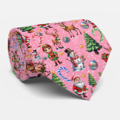 Rosa Hintergrund Weihnachtsdekorationsmuster Krawatte (Gerollt)