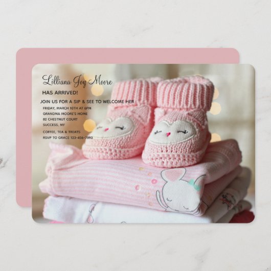 Rosa HinternSip und sehen Einladung (Vorne/Hinten)