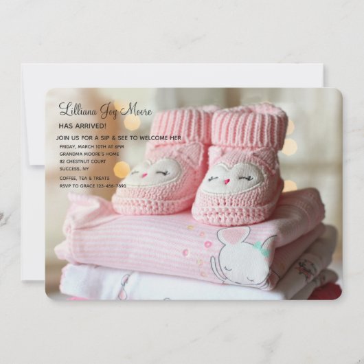 Rosa HinternSip und sehen Einladung (Vorderseite)